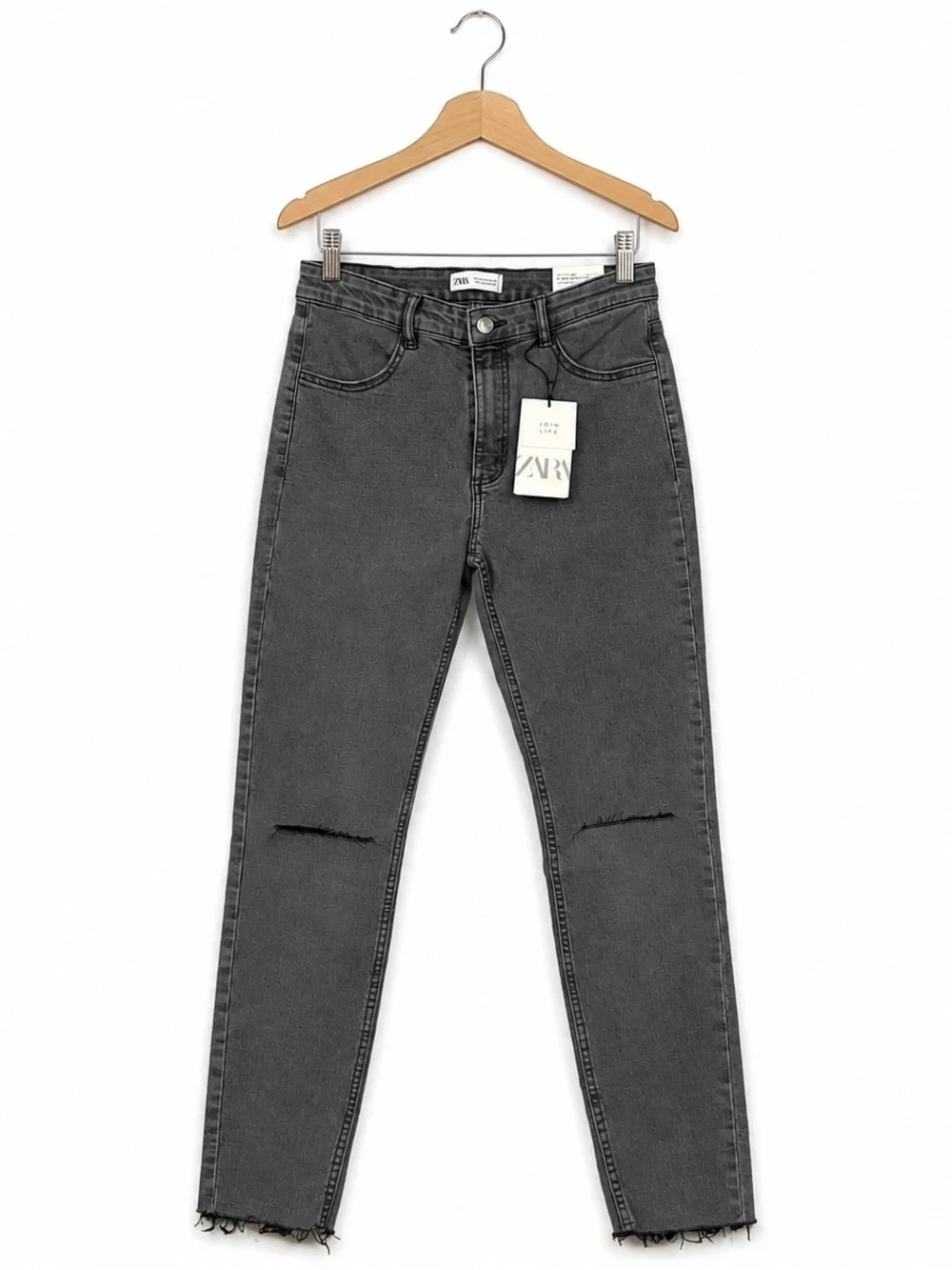 Zara Join Life Grey Distressed High Rise Straight Leg Jeans NWT - Picture 8 of 8